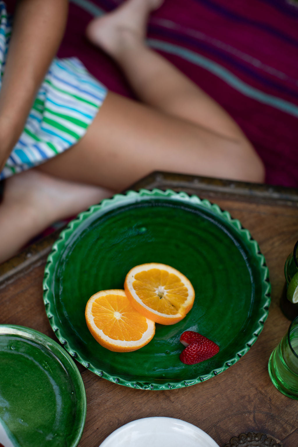 Green Sun Plate - Hand-painted Morocco