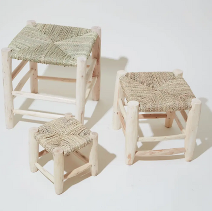 Nesting Eucalyptus Wood & Natural Rope Stools - Set of 3