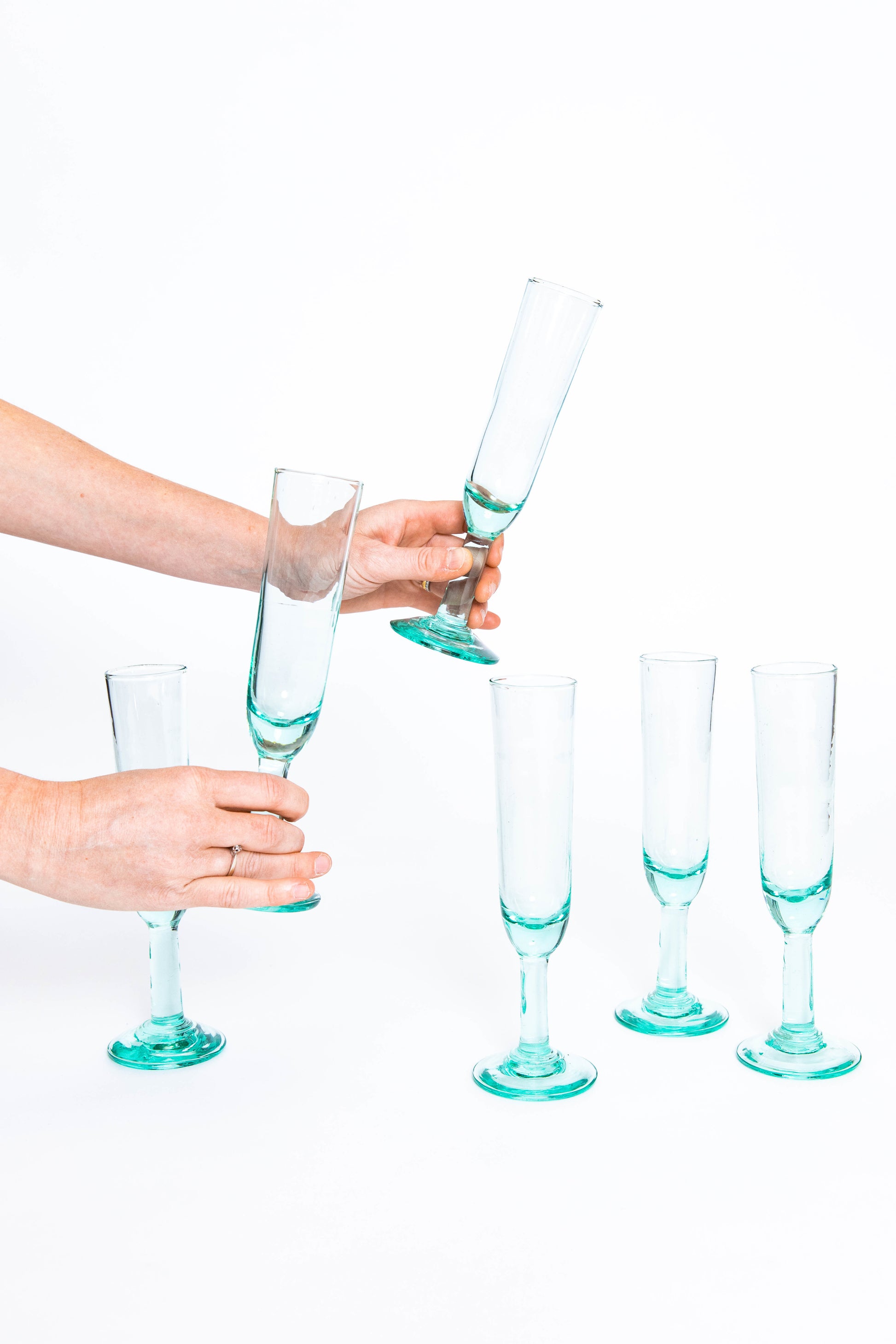 Champagne Flute, set of 6, handblown in Bogota, Colombia